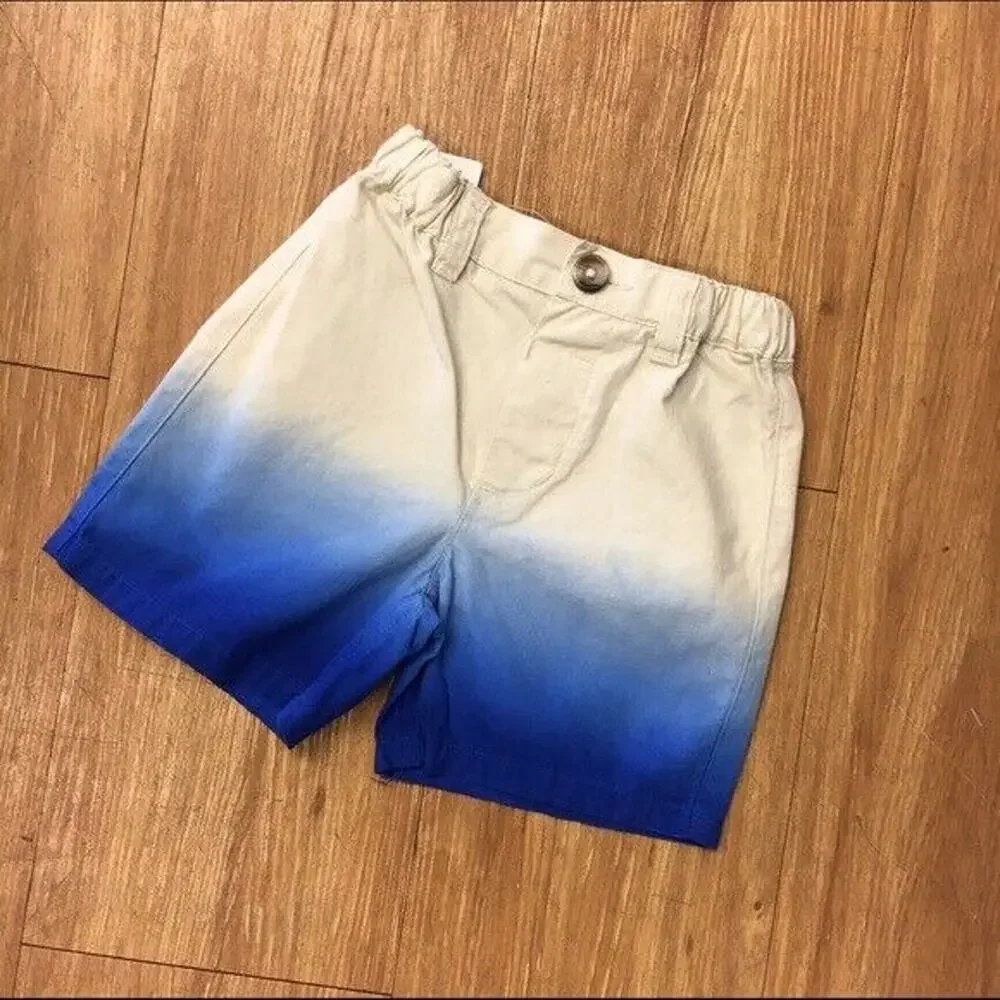 Children's Place Boys Shorts Size 3-6 Mo‎ Khaki Blue Ombre Dip Dye NEW